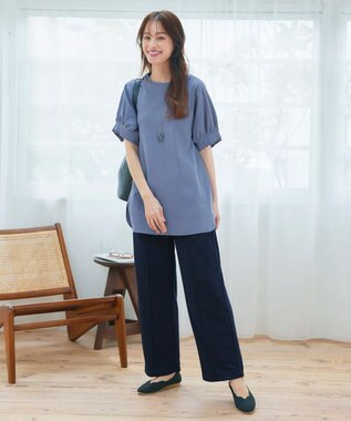 Tiaclasse 【UVケア・接触冷感】“あまラク” ボリュームパフスリーブカットソーチュニック ブルー