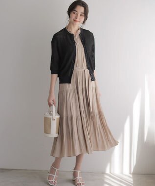 組曲 L 【WEB限定】ギャザーライトデシン ティアードワンピース ベージュ系