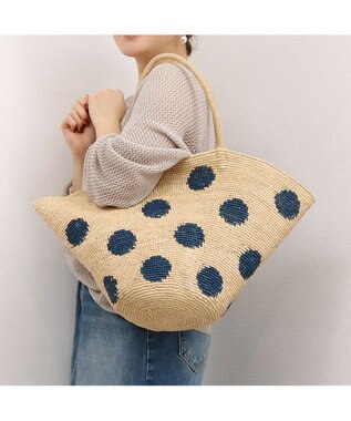 UNBILLION カシュカシュ cachecache / ドット柄ラフィアビッグトートバッグ カゴバッグ ネイビー