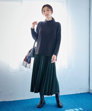 ANY 【6色展開】ソフトアクリルハイネックケーブルニット ブラック