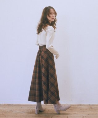 earth music&ecology バックレースアップチェックスカート Camel