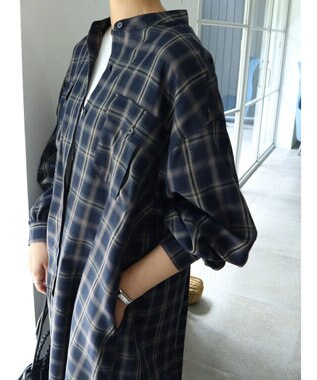 AMERICAN HOLIC イージーケアＷポケットシャツワンピース Check Navy