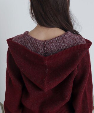 WEGO フラッフィーグラフィックジャガードニットZIPパーカー レッド