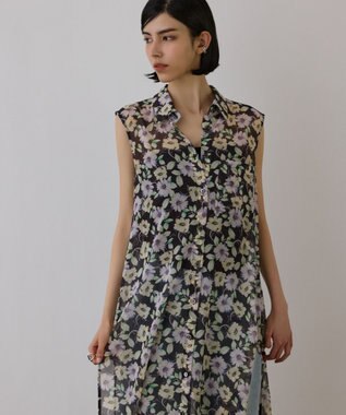 GRACE CONTINENTAL フラワーロングシャツ ブラック