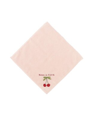 Maison de FLEUR チェリー刺繍タオルハンカチ Salmon Pink