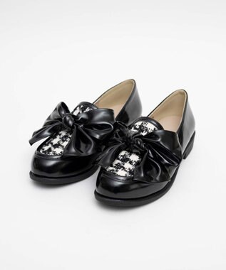 WEGO リボンローファー ブラックチェック1