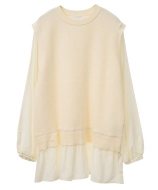 Green Parks 布帛ドッキングニットチュニック Ecru