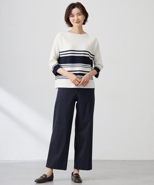 J.PRESS LADIES 【洗える】LINKS WG ホールガーメント ニット ネイビー×オフ系