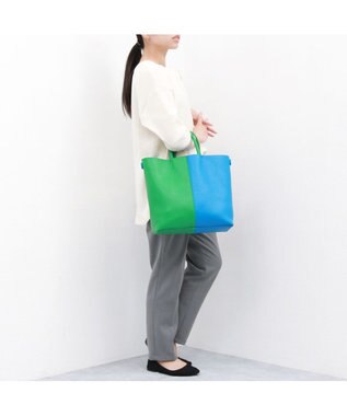 UNBILLION カシュカシュ cachecache / バイカラーフェイクレザートート グリーンミックス