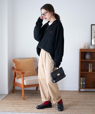 WEGO U.S. POLO ASSN.|別注畔編みハーフジップセーター ブラック