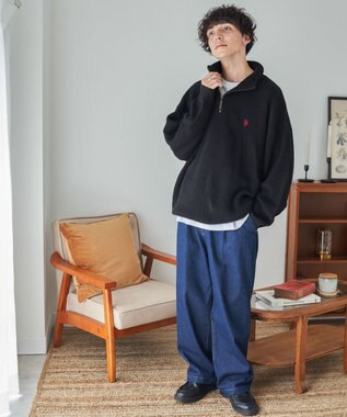 WEGO U.S. POLO ASSN.|別注畔編みハーフジップセーター ブラック