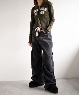 WEGO ドロストコードフレアデニム ブラック