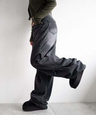 WEGO ドロストコードフレアデニム ブラック