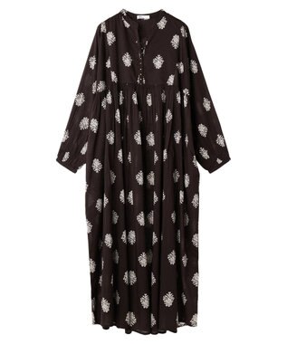 CRAFT STANDARD BOUTIQUE インド綿混フラワーモチーフワンピース Brown