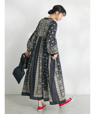 CRAFT STANDARD BOUTIQUE パネル柄ウエスト切り替えボリュームワンピース Charcoal Gray