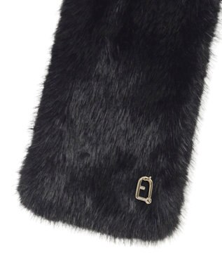 MOONBAT FURLA（フルラ）差し込みファーティペット マフラー アーチロゴ フェイクファー ブラック