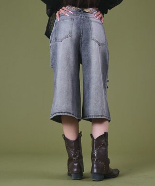 WEGO タイ付きダメージハーフデニムパンツ デニムブラック