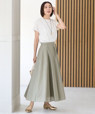 自由区 【洗える・XSサイズあり】シアーシャイニー スカート カーキ系