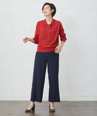 J.PRESS LADIES S 【洗える】LANTECシャークスキン セミワイド パンツ ネイビー系