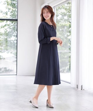 Tiaclasse L 【安田美沙子さん着用・洗える】フレアAラインリボンワンピース ネイビー