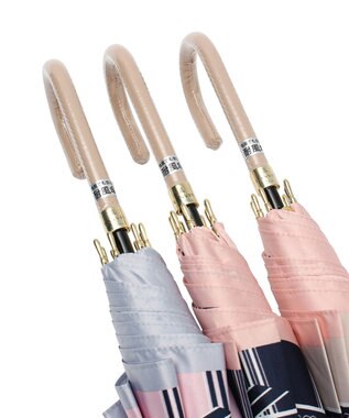 MOONBAT 【雨傘】ランバン オン ブルー(LANVIN en Bleu) ストライプ リボンプリント 長傘 耐風傘 ジャンプ式 ピンク