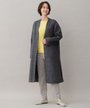 自由区 【リバーシブル】ウールリバー ノーカラーロングコート グレー系