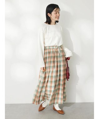 CRAFT STANDARD BOUTIQUE チェックギャザーロングスカート Beige