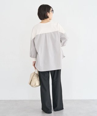 Green Parks ７分袖サイドシャーリングドッキングプルオーバ Off White