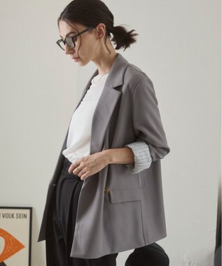 WEGO 【ANGIE VINTAGE/S/Mサイズ展開 / オケージョン対応 / セレモニー対応】ゴールドボタン テーラードジャケット / 金ボタン ダブル ブレザー ライトグレー