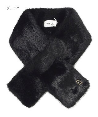 MOONBAT FURLA（フルラ）差し込みファーティペット マフラー アーチロゴ フェイクファー ブラック