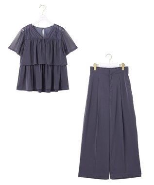 ANY SIS 【洗える】ティアードトップス×ワイドパンツSET スモーキーブルー