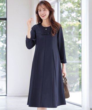 Tiaclasse L 【安田美沙子さん着用・洗える】フレアAラインリボンワンピース ネイビー