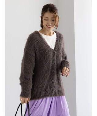 Te chichi シャギーVネックカーディガン チャコールグレー