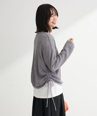 Green Parks サイドシャーリング透かし編みニットプルオーハ Gray