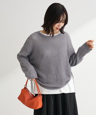 Green Parks サイドシャーリング透かし編みニットプルオーハ Gray