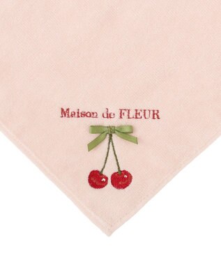 Maison de FLEUR チェリー刺繍タオルハンカチ Salmon Pink