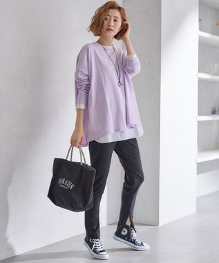 23区 L 【洗える】プレミアムビオコットン ビッグシルエット ニット ライラック系