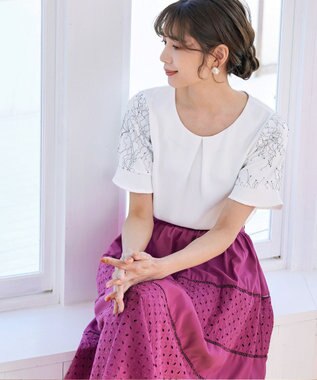 Tiaclasse L 【新色追加・洗える】幅広く活躍が期待できるレース切替スカート モーヴピンク