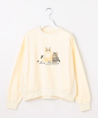 Feroux 【猫カフェMOCHAコラボ】猫ちゃんプリント トレーナー ライトイエロー系