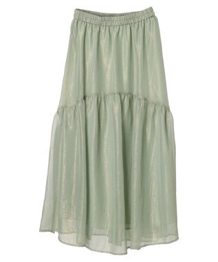 YECCA VECCA 箔プリントシアーギャザースカート Green