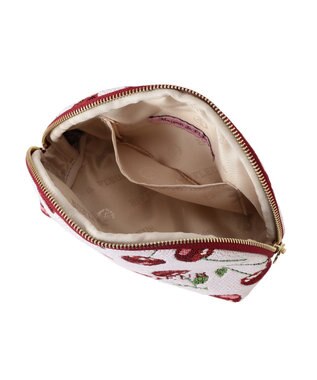 Maison de FLEUR チェリー柄ゴブランラウンドポーチ Red