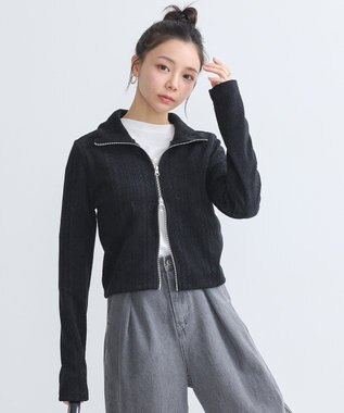 earth music&ecology ベロアケーブルＺｉｐカーディガン Ivory