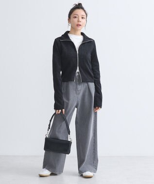 earth music&ecology ベロアケーブルＺｉｐカーディガン Ivory