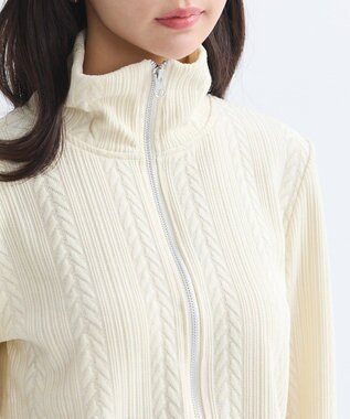 earth music&ecology ベロアケーブルＺｉｐカーディガン Ivory