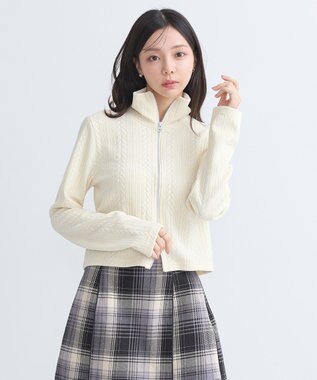 earth music&ecology ベロアケーブルＺｉｐカーディガン Ivory