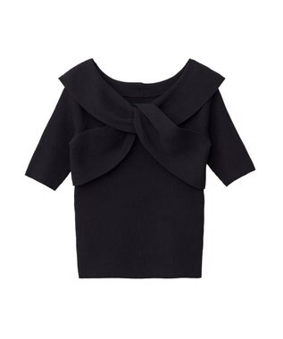 earth music&ecology フロントクロスリブニットプルオーバー Black