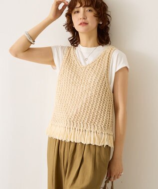 AMERICAN HOLIC 【前後2WAY】フリンジショートベスト Ivory