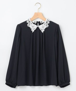 組曲 S 【WEB限定・2WAY】ジョーゼットシフォンレース襟 ブラウス ネイビー系