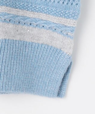 ANY パターンボーダーニット ライトブルー系