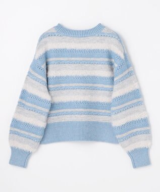 ANY パターンボーダーニット ライトブルー系